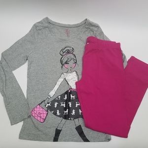 Children's Place Pink & Gray Leggings/Tee set Sz L